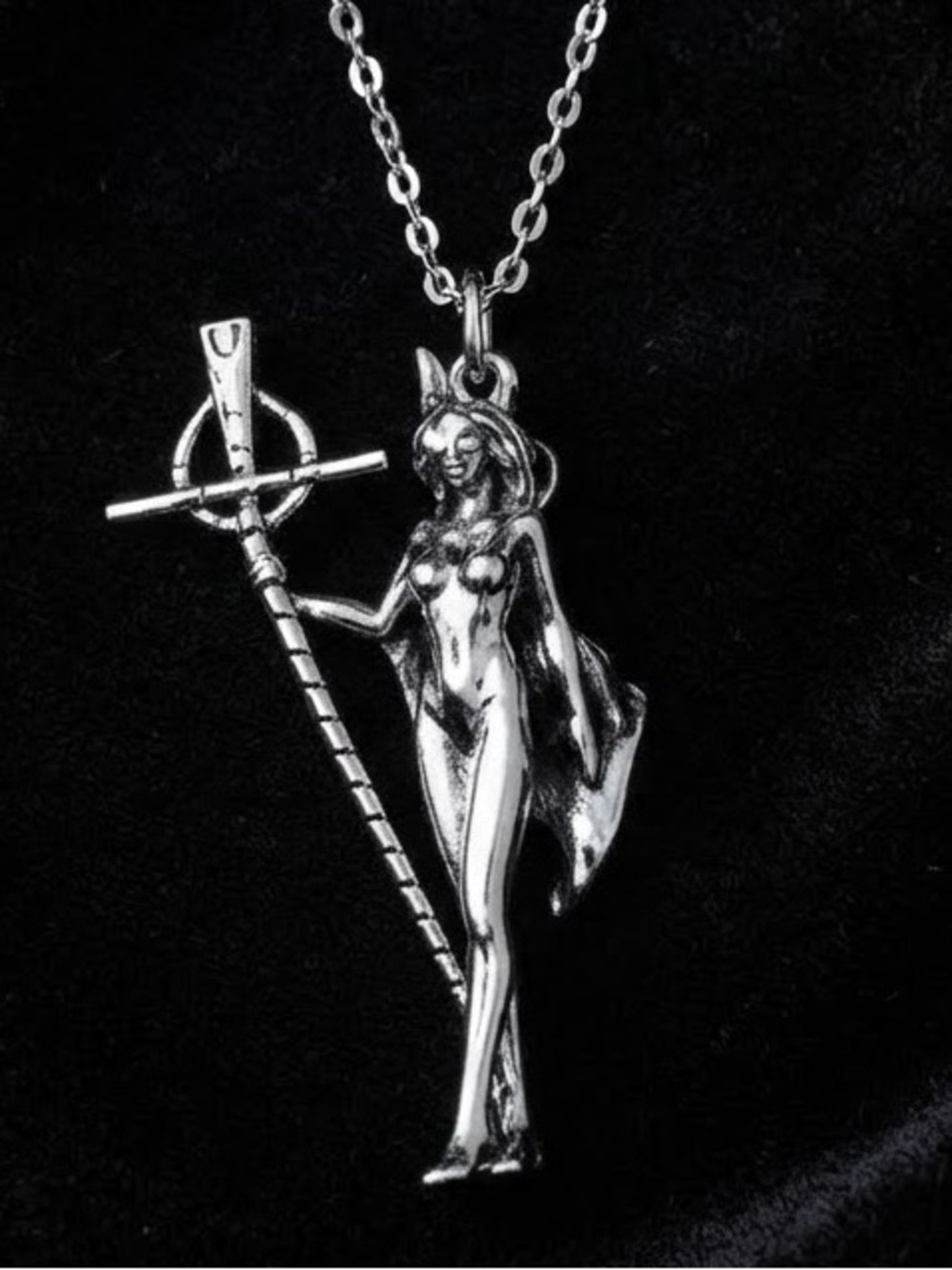 Silver tone Goddess Figure Pendant Necklace